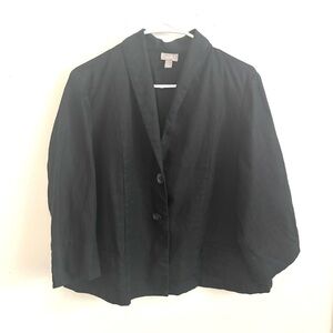 J.Jill Blazer Womens Black Linen Sz M Button Front Minimalist Boxy Career Office